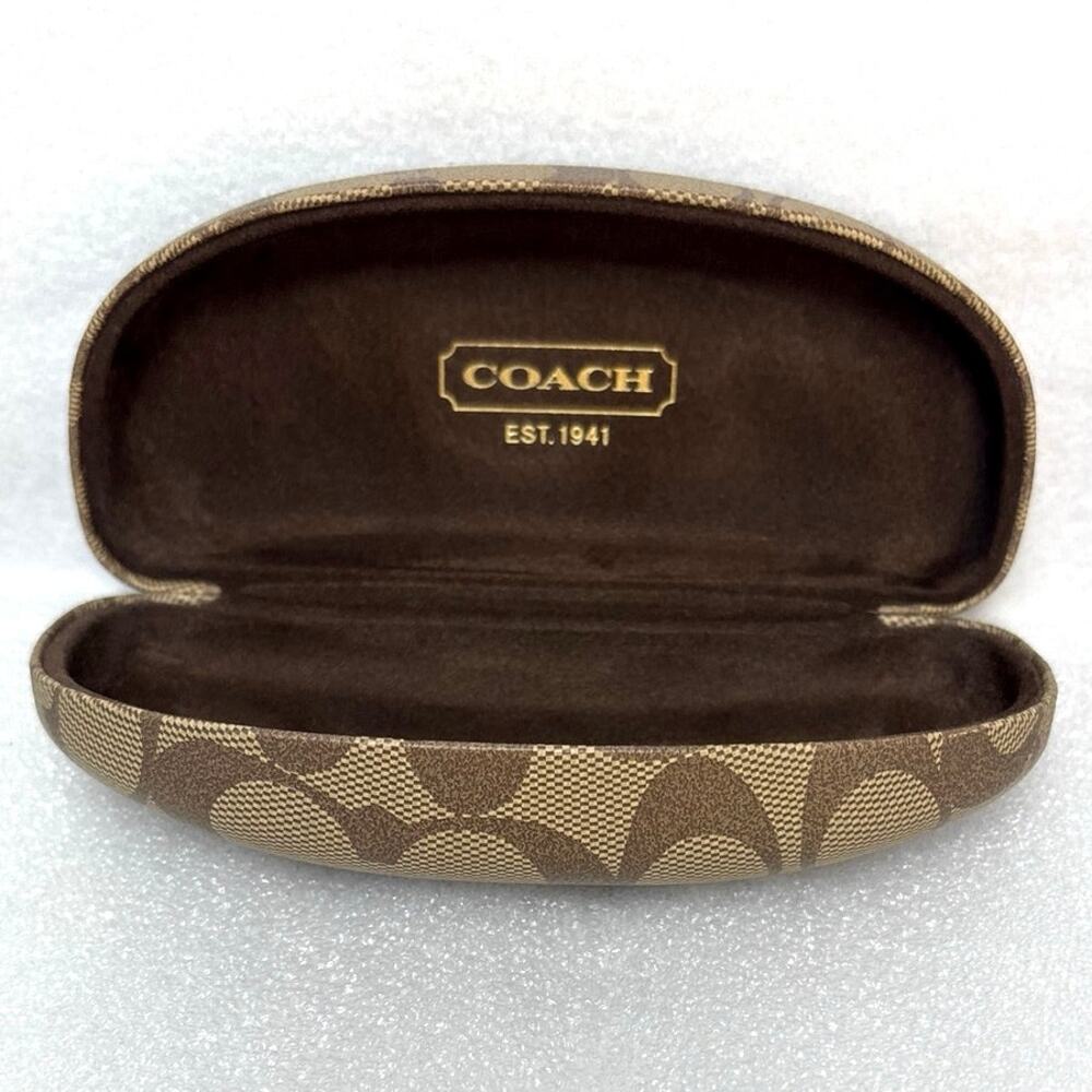 Coach Brown Signature Canvas Hard Clamshell Eyeglass Case Oval Shape Sunglass